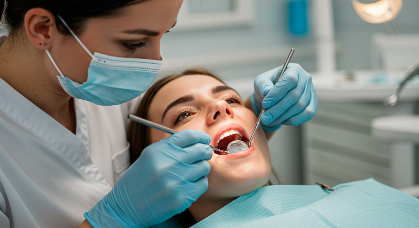 Dentist examining a patient's mouth