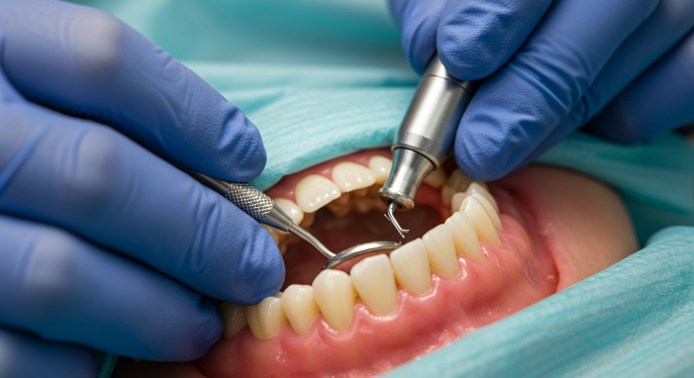 Dentist providing dental care to a patient