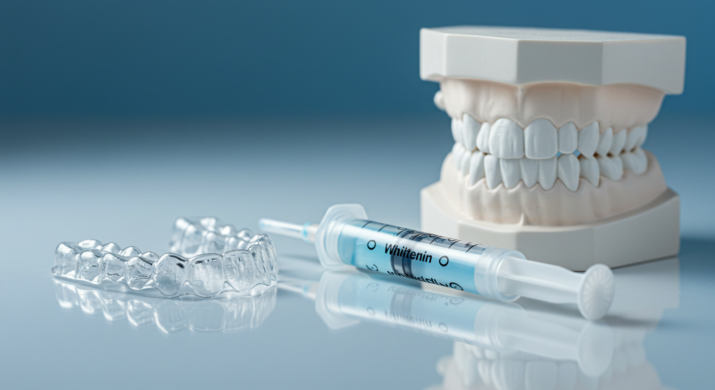 Soft dental tray containing whitening gel