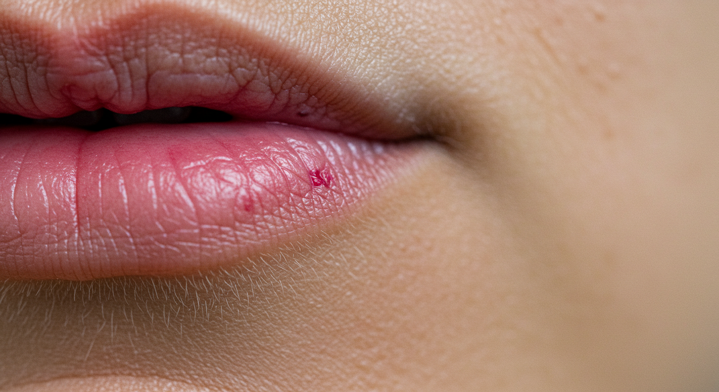 Illustration showing saliva accumulation and irritation at the corners of the lips